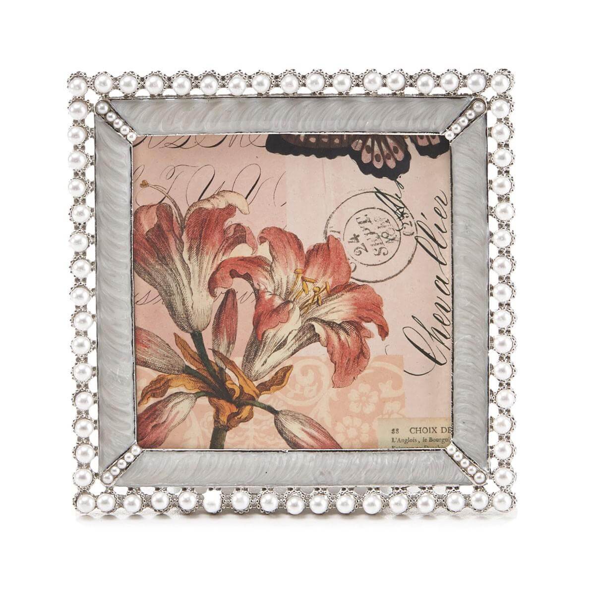 Enamel Frame w Pearl Border Sqr Bed Bath N' Table