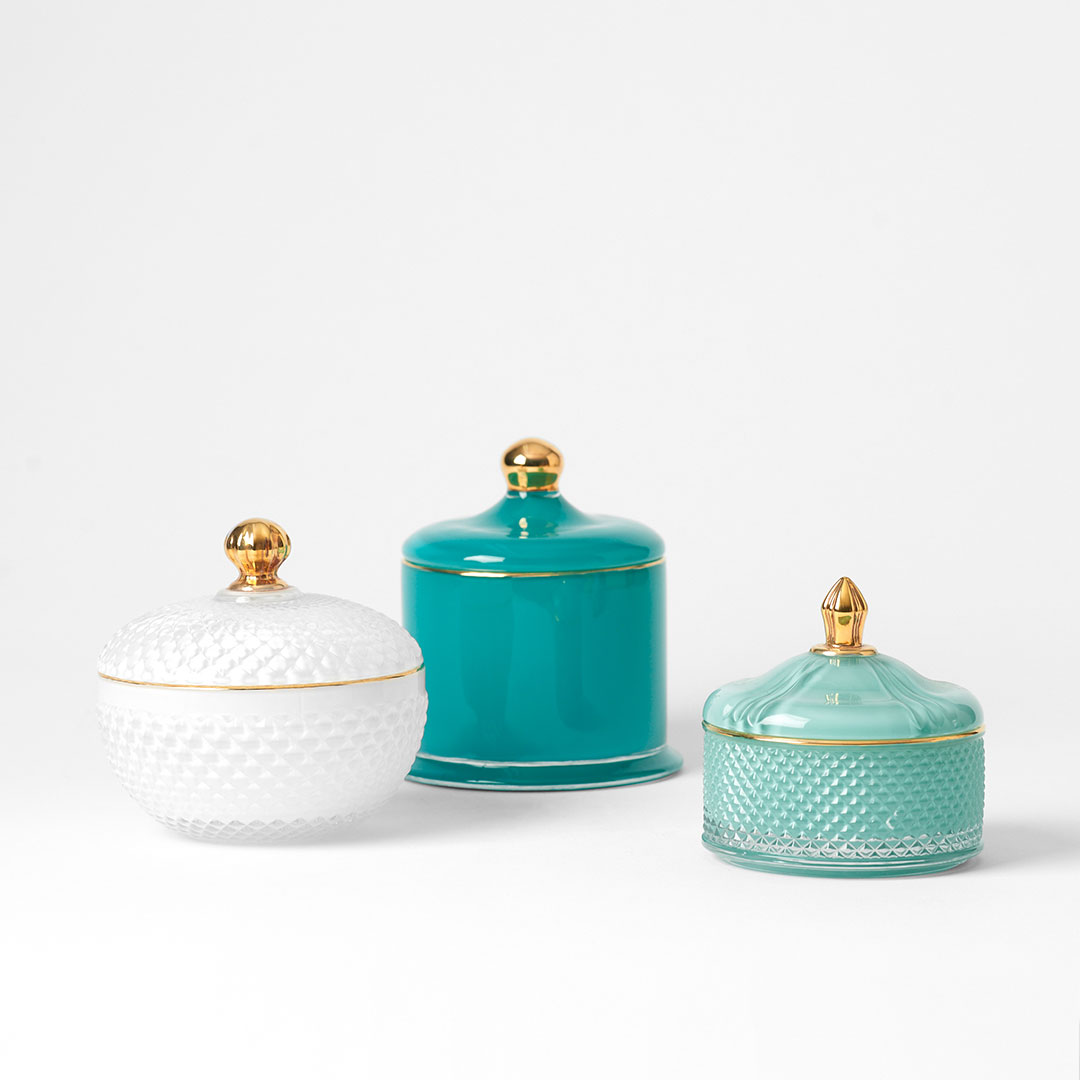 Glass Covered Trinket Dish Squat Bed Bath N' Table