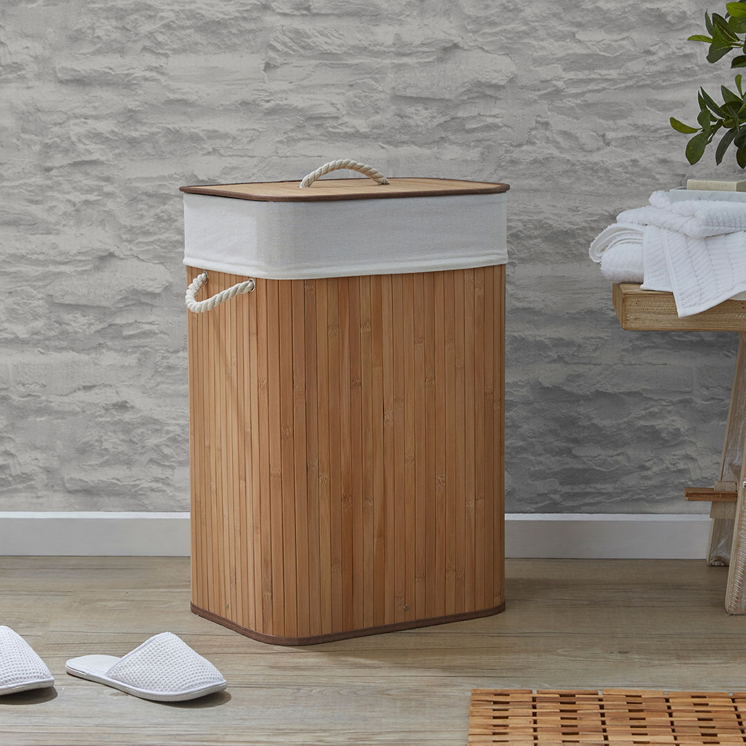 Natural Collapsible Bamboo Hamper with Rope Handles Bed Bath N' Table