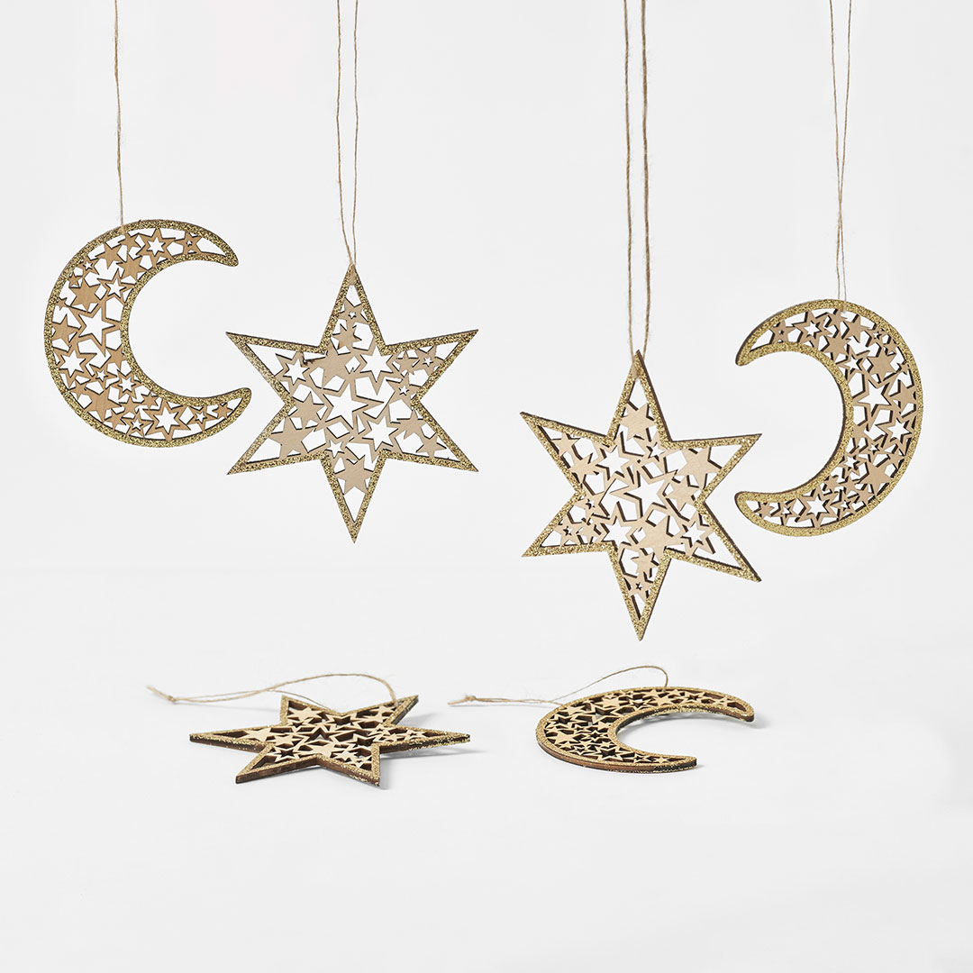 Wooden Star/Moon Dec with Stars Set | Bed Bath N' Table