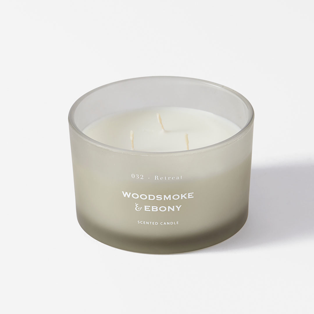 Buy Bed And Bath 450g Frosted Glass Candle Woodsmoke And Ebony Online